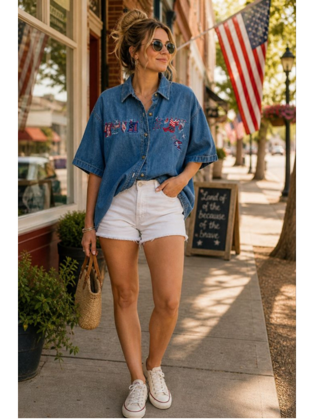 Vintage Cabin Creek Denim Shirt XL Embroidered Americana Patriotic Button Up
